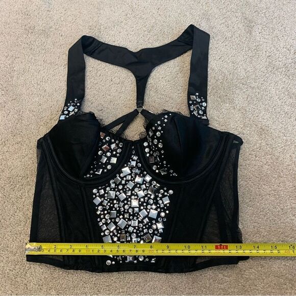 VICTORIA’S Secret black metallic silver stud rhinestone bustier corset 36C NWOT - Picture 12 of 13